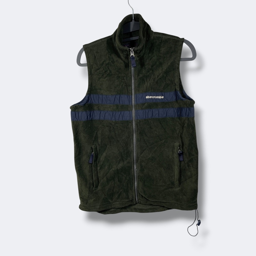 Vintage Abercrombie Fitch Full Zip Fleece Jacket Vest Kids L Green Striped